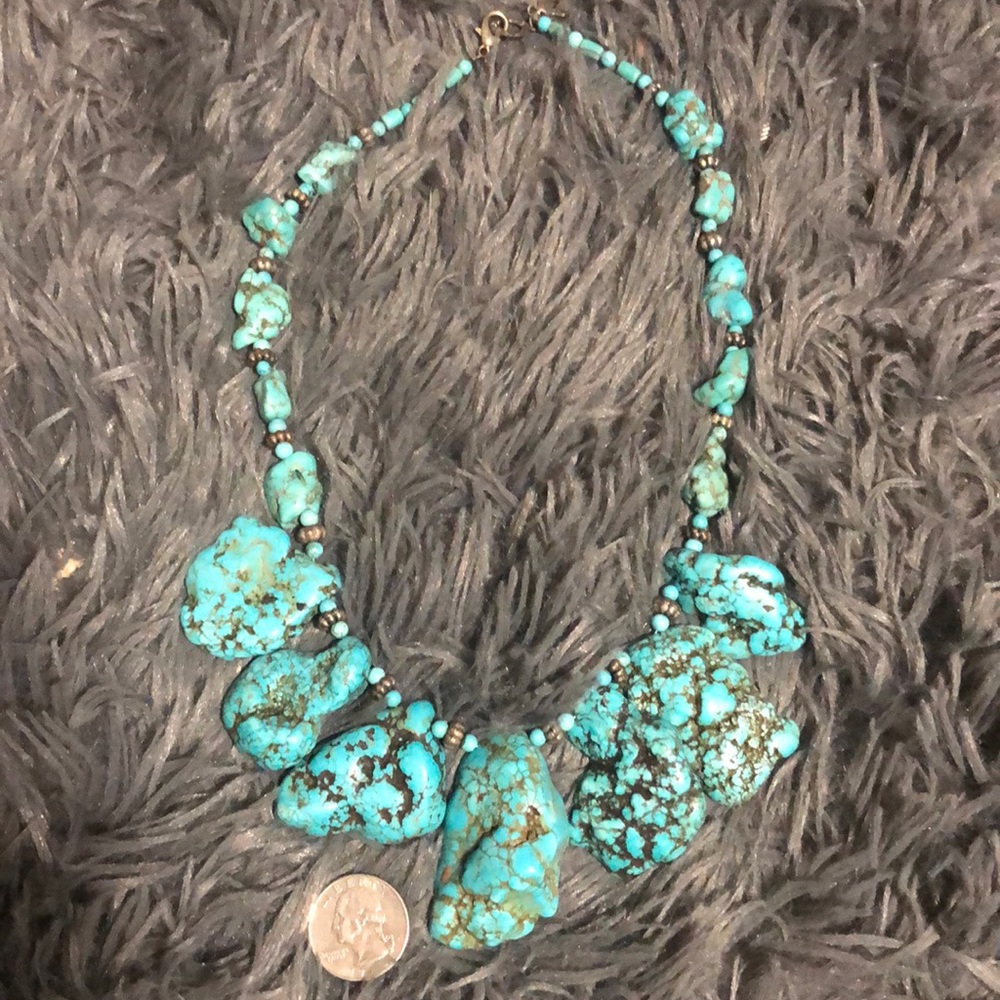 UNIQUE REAL TURQUOISE NUGGET NECKLACE